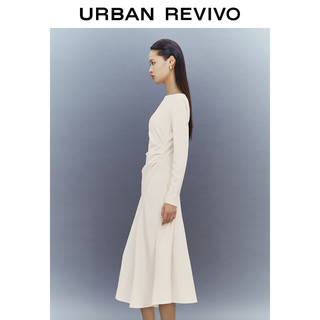 URBAN REVIVO UR2024春季女装法式垂感褶皱收腰连衣裙UWG740030 米白 S