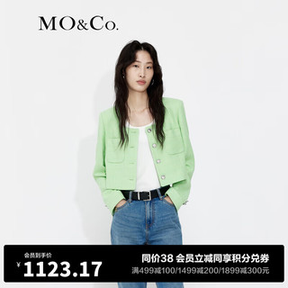 MO&Co.复古小香风肌理感精致银扣短款夹克短外套设计感小众 马卡龙绿色 L/170