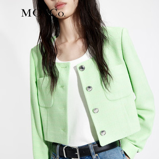 MO&Co.复古小香风肌理感精致银扣短款夹克短外套设计感小众 马卡龙绿色 L/170
