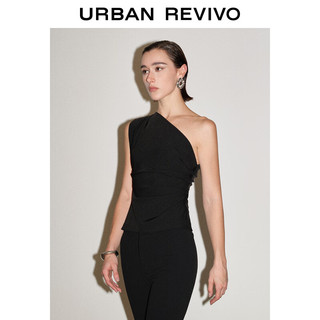 URBAN REVIVO 女士摩登气质不对称斜肩领罩衫衬衫 UWG240060 正黑 M