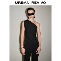 URBAN REVIVO 女士摩登气质不对称斜肩领罩衫衬衫 UWG240060 正黑 S