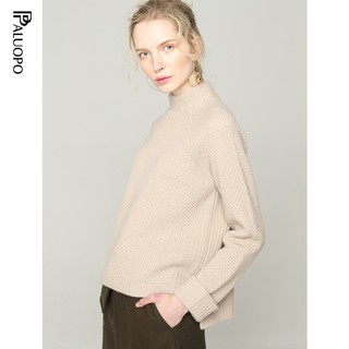 帕罗（PALUOPO）纯羊绒衫女款半高领加厚绞花前短后长保暖100%山羊绒毛衣ET20097R 浅米 95/S