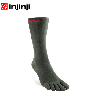 injinji五指袜长筒常规厚度coolmax速干袜子跑步运动分趾袜 森林绿 L（44.5-47）