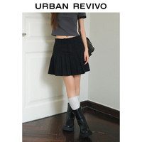 UR2024夏季女装时尚休闲百搭压褶系带牛仔半裙UWL840083 正黑 XS
