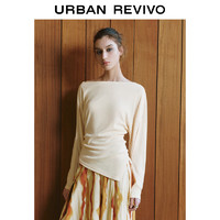 URBAN REVIVO UR2024春季女装时髦小众百搭褶皱不对称长袖T恤UWH440020 象牙白 XL