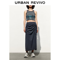 URBAN REVIVO UR2024春季女装休闲简约松紧腰抽褶长款H型半裙UWL540021 深灰 XL