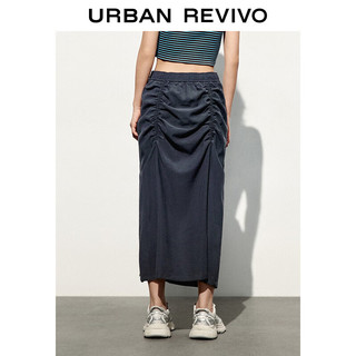 URBAN REVIVO UR2024春季女装休闲简约松紧腰抽褶长款H型半裙UWL540021 深灰 XL