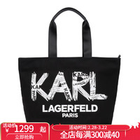 Karl Lagerfeld Paris奢侈品女包老佛爷帆布手提包托特包字母logo轻巧便携法国潮牌 Black Spc Multi os