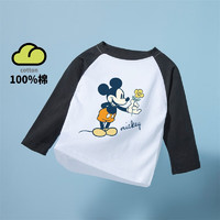 Disney 迪士尼 童装宝宝长袖T恤 白拼黑-米奇与花