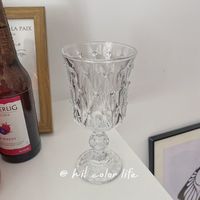 复古ins敞口玻璃高脚杯子韩国气泡酒冷饮餐厅加厚透明珍珠水晶杯