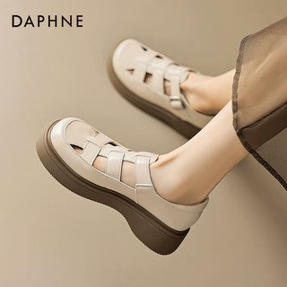 达芙妮（DAPHNE）镂空罗马凉鞋女2024夏季女鞋舒适厚底百搭配裙子外穿休闲凉鞋 米杏色 37