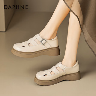 达芙妮（DAPHNE）镂空罗马凉鞋女2024夏季女鞋舒适厚底百搭配裙子外穿休闲凉鞋 米杏色 37