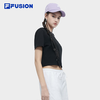 FILA FUSION斐乐潮牌女子针织短袖衫2024夏季时尚T恤 正黑色-BK 165/84A/M