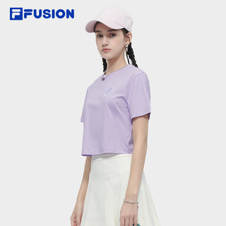 FILA FUSION斐乐潮牌女子针织短袖衫2024夏季时尚T恤 云裳紫-VT 170/88A/L