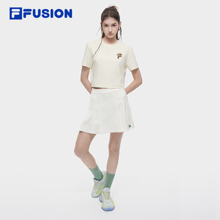 FILA FUSION斐乐潮牌女子针织短袖衫2024夏季时尚T恤 仿古白-IV 185/100A/XXXL