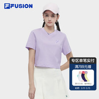 FILA FUSION斐乐潮牌女子针织短袖衫2024夏季时尚T恤 云裳紫-VT 175/92A/XL