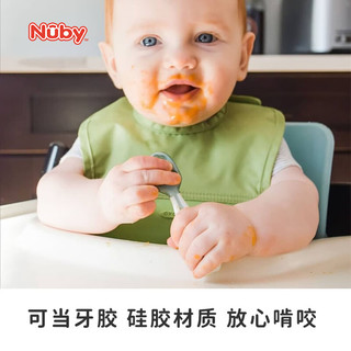 NUBY（努比）婴儿辅食勺硅胶宝宝训练沾勺自主进食勺宝宝训练勺餐具3支装 绿红蓝