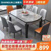 上林春天 餐桌可伸缩桌椅组合岩板饭桌1.2m单桌+4菠萝皮椅 冲量款 606-4-02