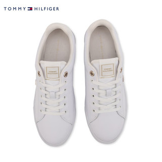 TOMMY HILFIGER 24早春女装简约金属字母休闲百搭板鞋小白鞋FW0FW07685 白色YBS 37