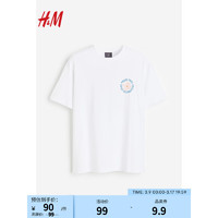 H&M 男装T恤罗纹圆领短袖上衣1032522 白色/Glow 180/116A XL