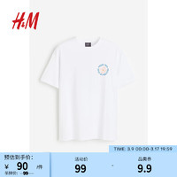 H&M 男装T恤罗纹圆领短袖上衣1032522 白色/Glow 170/92A S