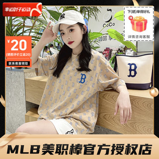 美职棒（MLB）男装女装 运动服训练复古老花潮流时尚舒适透气圆领短袖T恤 3ATSM1133-43SAL S(100-120斤)