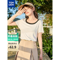 唐狮 TONLION女撞色大u领净色短袖T恤TB 本白 S