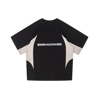 ENSHADOWER 隐蔽者 复古撞色拼接印花短袖T恤男夏季宽松休闲上衣男 黑色 XL