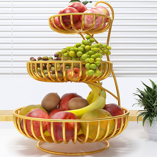 贝柚干果盘水果盘客厅家用茶几多层水果篮轻奢干果点心盘零食糖果甜品 两层中号-金色