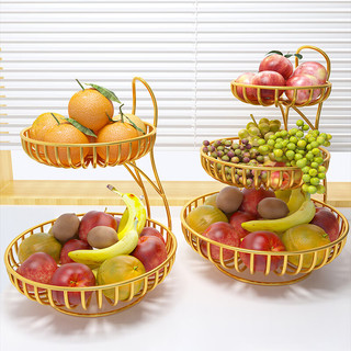贝柚干果盘水果盘客厅家用茶几多层水果篮轻奢干果点心盘零食糖果甜品 两层中号-金色