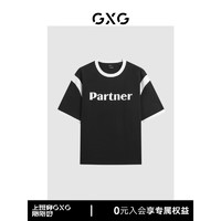 GXG男装  多色撞色时尚圆领短袖T恤24年夏G24X442004 黑色 175/L