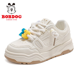 巴布豆（BOBDOG）童鞋男童气孔透气低帮板鞋2024春季女童软底儿童运动鞋 米色 28码 适合脚长17.0cm
