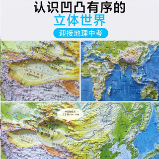 北斗地图2张便携式3d凹凸立体地图 中国地图和世界地图地理地形图儿童版小中适用三维地势地貌模型挂图 世界地形（30*23cm）