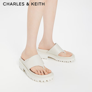 CHARLES&KEITH24春季厚底外穿休闲夹趾拖鞋女CK1-70580222 粉白色Chalk 39