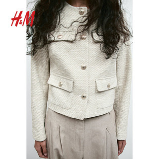 H&M女士外套2024春短款潮流时尚复古纹理感梭织外套1220291 混浅米色 160/88A S