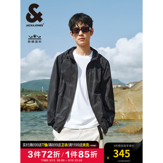 杰克·琼斯（JACK&JONES）夏季男女同款宽松趣味满印图案连帽防晒服外套2242SP009 黑色E41 常规 黑色E41 195/112A/XXXL