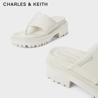 CHARLES&KEITH24春季厚底外穿休闲夹趾拖鞋女CK1-70580222 粉白色Chalk 35