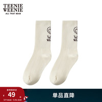 Teenie Weenie小熊2024年简约手绘风中筒袜舒适亲肤袜子甜美可爱女 象牙白 FRE
