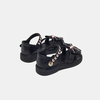 MQD马骑顿女童凉鞋2024夏季透气织设计公主鞋气质儿童包头鞋 黑色  37码
