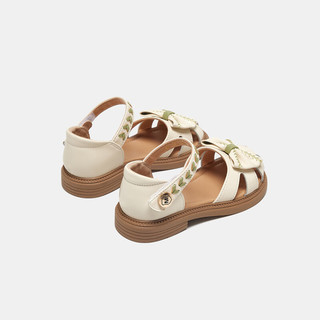 MQD马骑顿女童凉鞋2024夏季透气织设计公主鞋气质儿童包头鞋 米色  34码