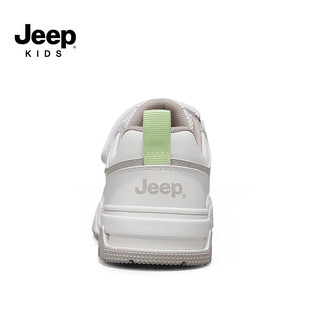Jeep吉普儿童鞋子2024春季男童软底轻便运动鞋女童板鞋皮面休闲鞋 米绿 32码 鞋内长约20.5cm