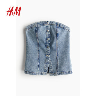 H&M2024春季女装牛仔抹胸上衣1223668 浅牛仔蓝001 155/80A