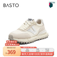 BASTO 百思图 24春季时髦复古阿甘鞋厚底女休闲鞋I7098AM4 米/灰/银 40