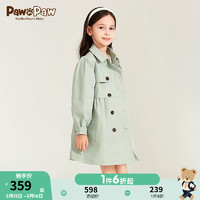 PawinPaw卡通小熊童装24年春季女童中长款儿童学院风风衣外套 绿色/40 150
