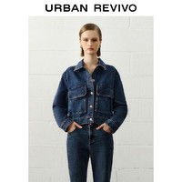 URBAN REVIVO UR2024春季女装复古工装对称口袋翻领牛仔外套UWG840091 蓝色 L