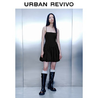 UR2024春季女装小众设计感绑带修身收腰A型连衣裙UWV740025 正黑 S