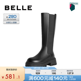 BeLLE 百丽 显瘦时髦骑士靴女23冬季百搭高筒靴B1574DG3 黑色-单里 34