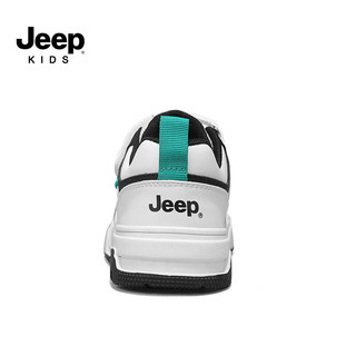 Jeep吉普儿童鞋子2024春季男童软底轻便运动鞋女童板鞋皮面休闲鞋 白黑 33码 鞋内长约21.1cm