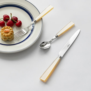 同合法国珍珠白简约高端不锈钢西餐叉餐刀ins风轻奢牛排刀叉勺 艾可珍珠白汤勺