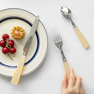 同合法国珍珠白简约高端不锈钢西餐叉餐刀ins风轻奢牛排刀叉勺 艾可珍珠白汤勺